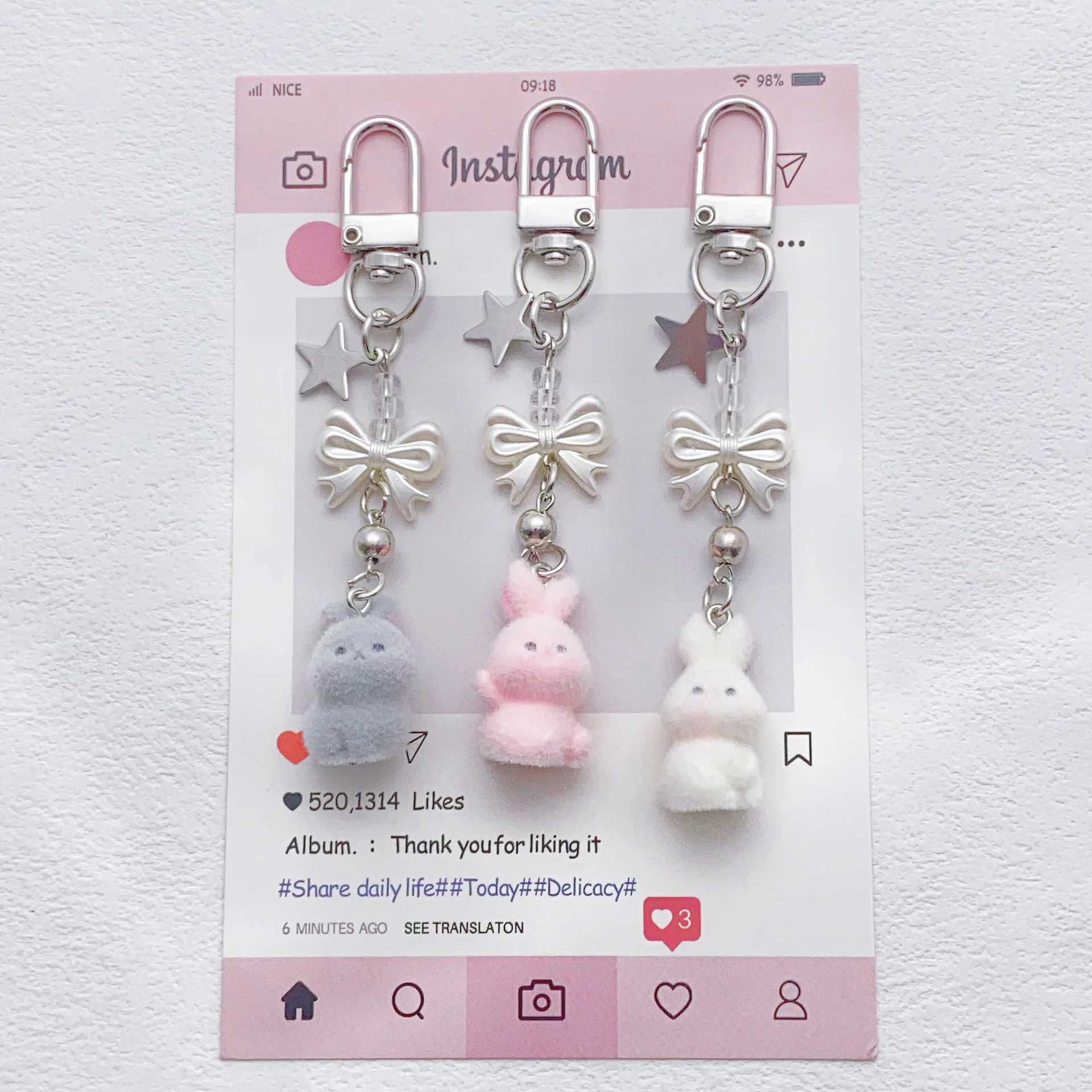 Cute rabbit keychain spotted rabbit keychain Y2k bow pendant phone chain bag charm girl jewelry giftXJ250319