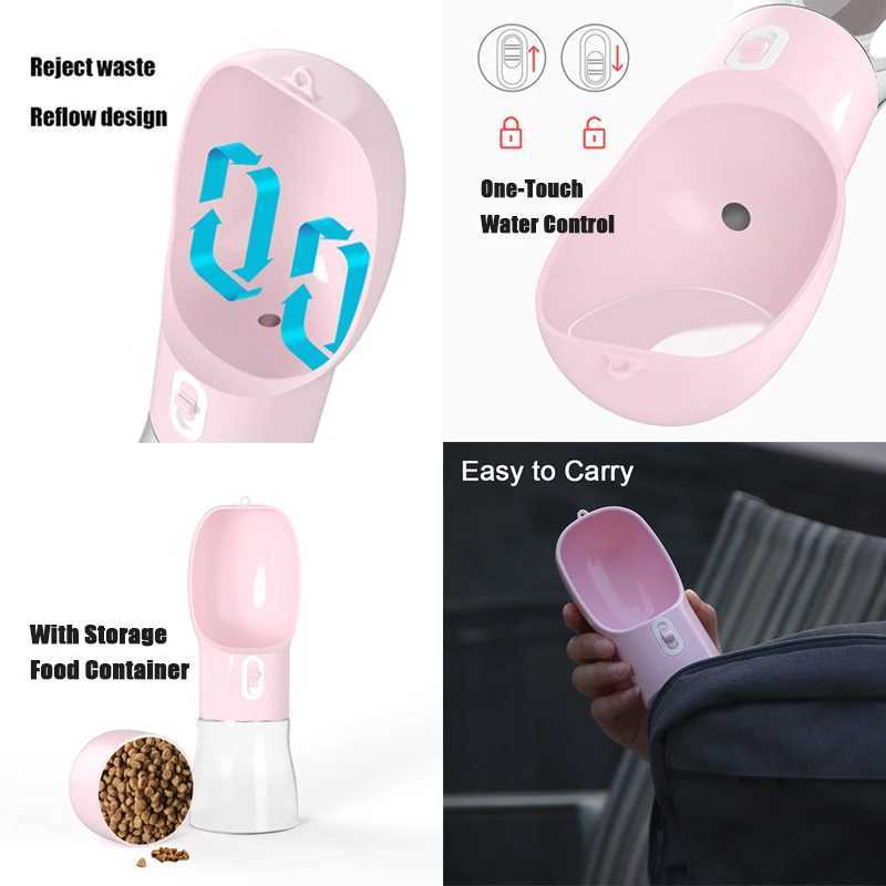 Portable pet dog water bottle with food container small dog and cat water dispenser suitable for small and large dog travel Chihuahua drinking bowl Y2