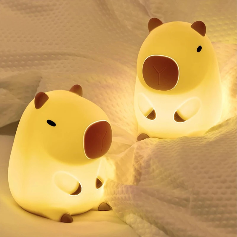 Cute Capybara Night Light Childrens Silicone Nightlight Gift USB Rechargeable Animal Touch Bedside Sleep Lamp Decoration 250319