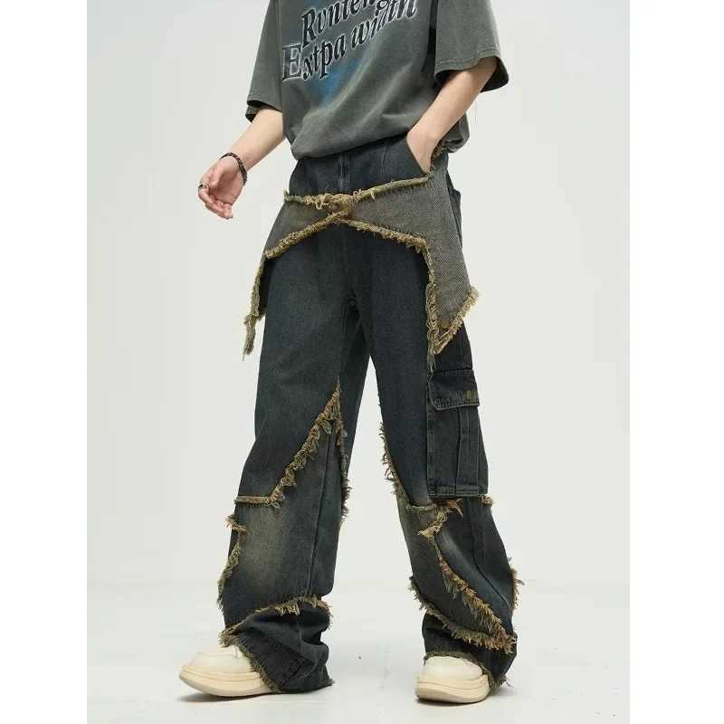 Star Design Sensitivity niche American style retro jeans trend brand European American high street pants unique crossoverT250319