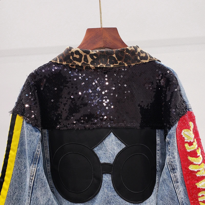 Sparkling loose denim jacket for girls high school party jeans Coats womens womens nightclub jacket Chaqueta Mujer 250317