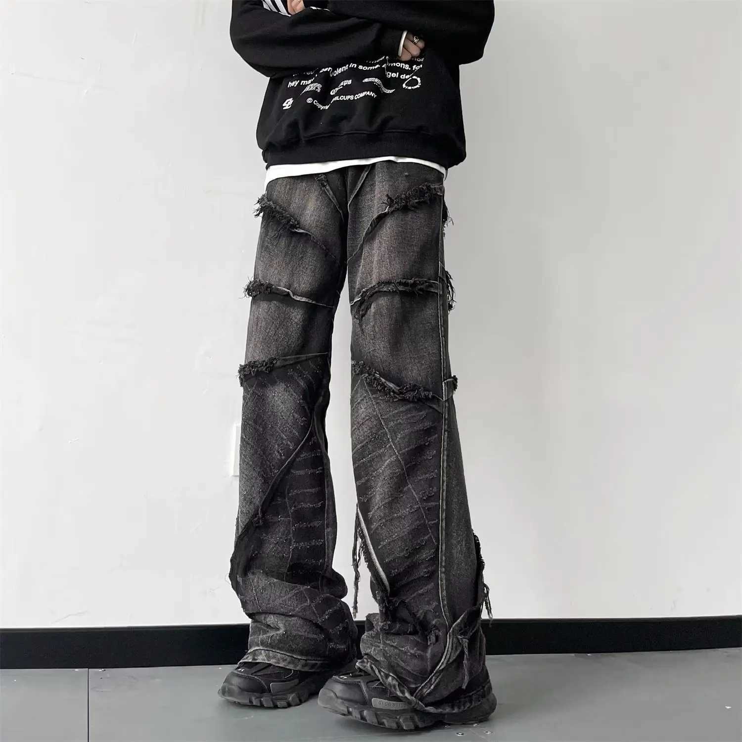 Streetwear Baggy Jeans Y2K Hip Hop Retro Baggy Jeans Mens Jeans Wide Leg Oversize Denim Pants Denim Trousers Cargo JeansT250319