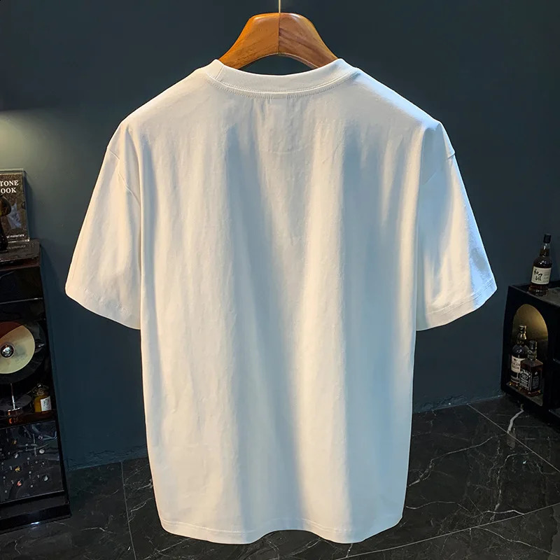 Elastic breathable short sleeved mens T-shirt summer trend loose round neck casual top 250317
