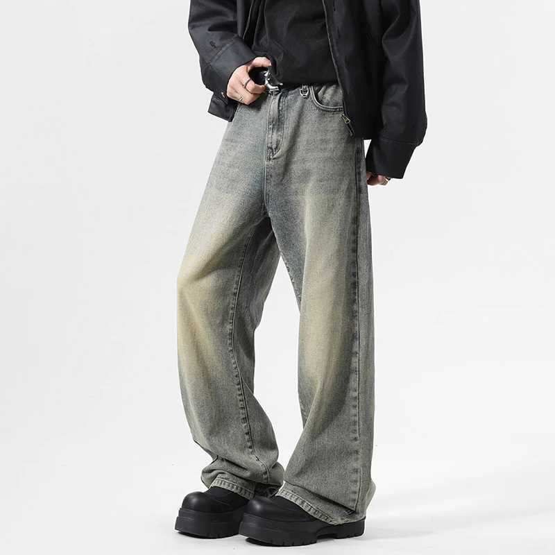 IEFB Simple Mens Denim Pants Casual Laundry American Solid Color Mens Bottom Straight Wide Leg Loose Mens Jeans 9W529T250319