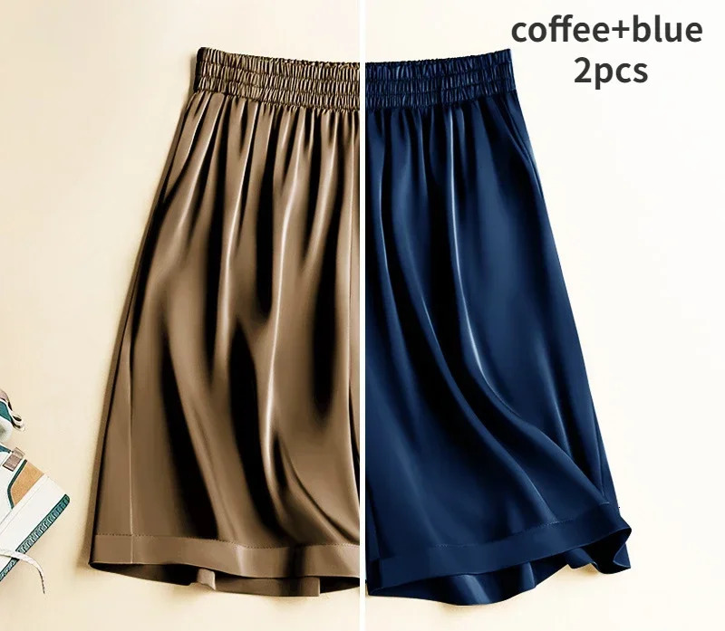 High Waist Ice Silk Acetate Shorts Pants Womens Summer Thin Satin Cropped Pants Casual Loose Plus Size Pajamas Women Shorts 250320