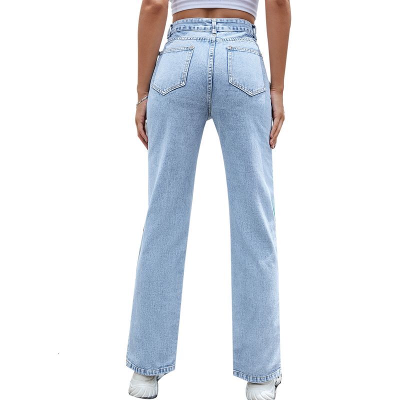 Womens Clothing Split Wide Leg Straight Loose High Waisted Slim Jeans
