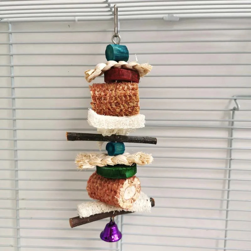 Bird parrot chewing toy natural corn Cob loose original wood bark fruit combination birdcage hanging decoration pet supplies 250320