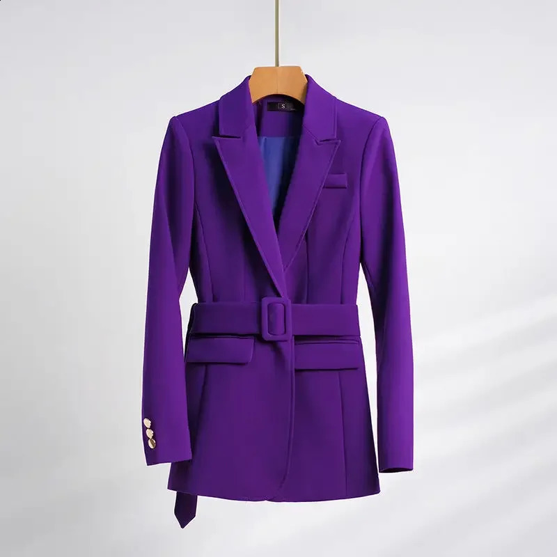 2024 Waist Set High Temperature Purple Long Jacket and Mens 2piece Belt Womens SpringSummer 250319