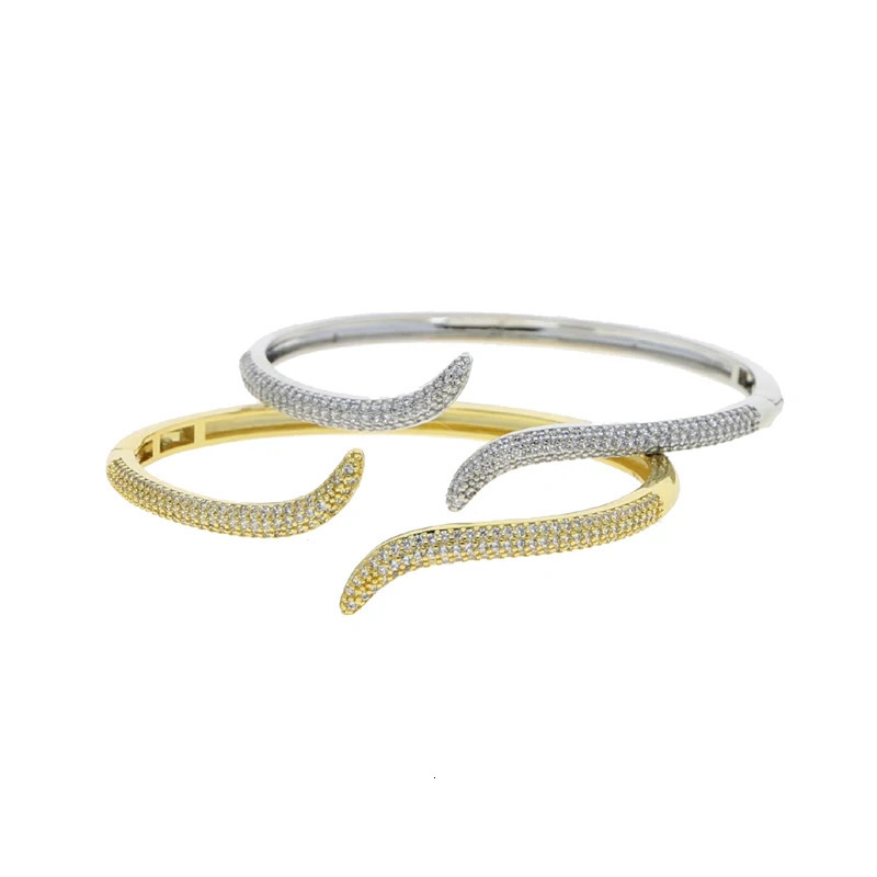 Open Adjusted Size Wave Band Micro Pave CZ Gold Plated Bangle Bracelet For Women Classic Simple Fashion Jewelry 250320