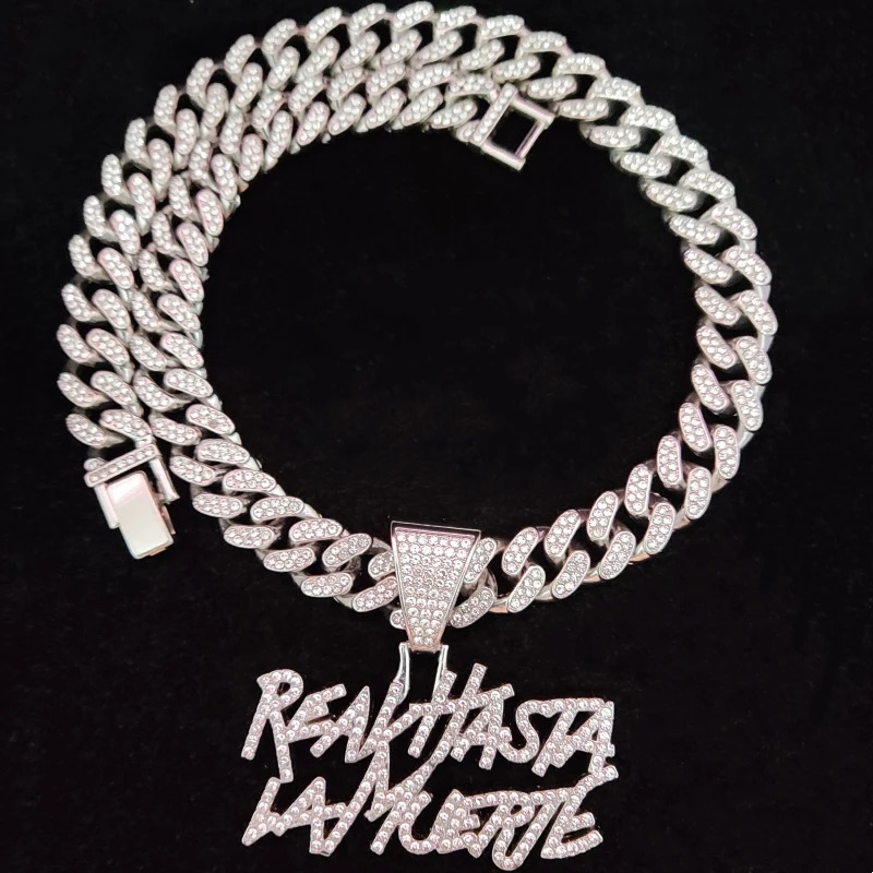 Men Women Hip Hop Letter Pendant Necklace with 13mm Cuban Chain Hiphop Iced out pendants Necklaces Fashion Punk Jewelry Gifts 250320