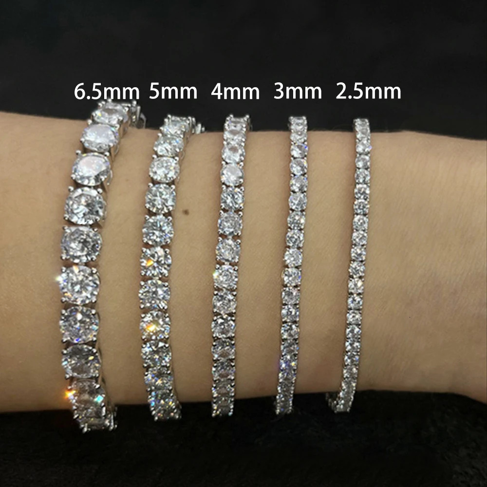 FEOBUR 2.5mm Full Moissanite Tennis Bracelets for Women Men 18k Gold Plated S925 Silver Diamonds Chain Bracelet Party Jewelry