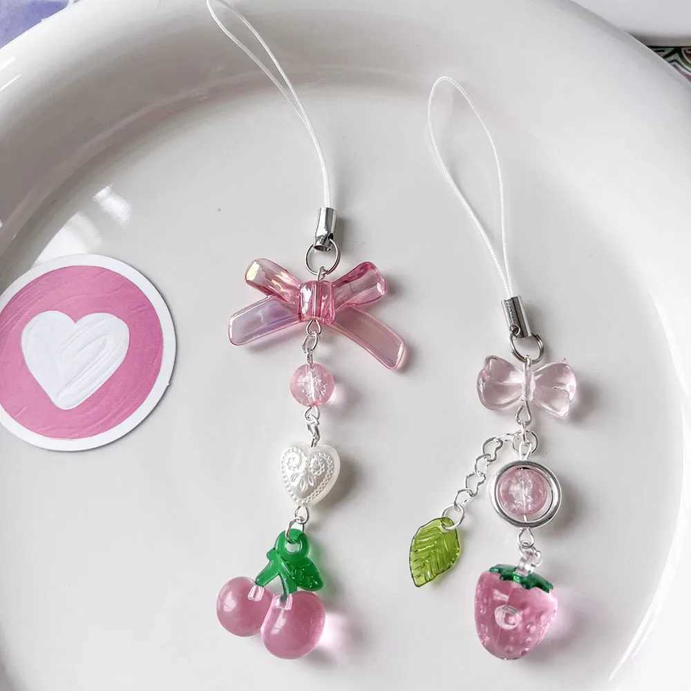 Pink Cherry Strawberry Phone with Charm Courtyard Keychain Girl Landmine Style Bag Camera Pendant Phone CaseXJ250319