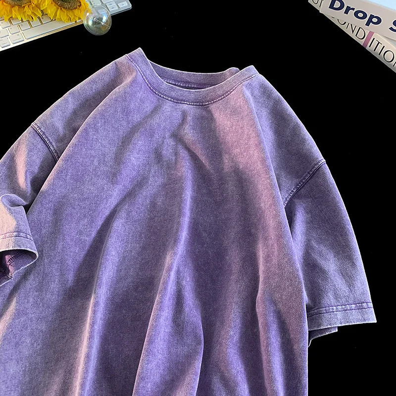 High quality ultra-fine acid washed Y2K mens T-shirt retro mens T-shirt street clothing mineral washed T-shirt mens loose top 250317