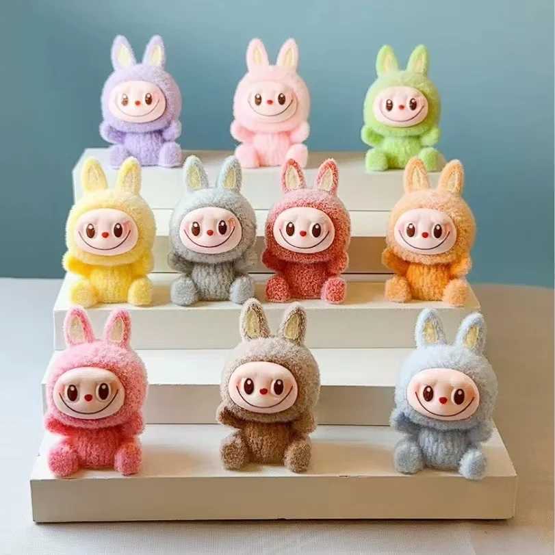Mini Labubu doll Macaron plush cute mini doll anime character model decoration cute blind bag keychain pendant mysterious box giftXJ250319