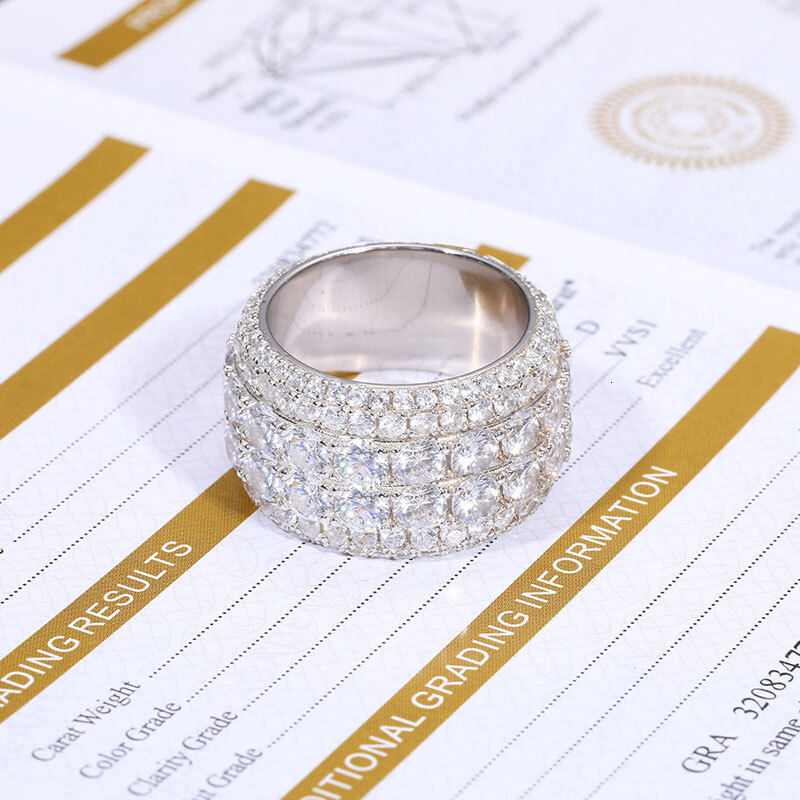 TUHE Unisex 925 Silver Ring Moissanite Stone Iced Out Couple Rings For Women Men Hip Hop Gifts