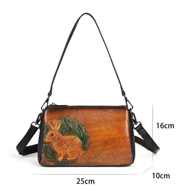 MOTORA New Genuine Leather Women Shoulder Bags Retro Rabbit Emed Handbag Ladies Small Cowhide Handmade Crossbody Bag
