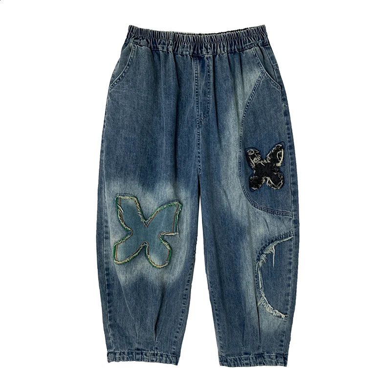 Plus Size Denim Jeans For Women Autumn Arrivals High Elastic Waist Embroidery Streetwear Harem Pants Women 250319