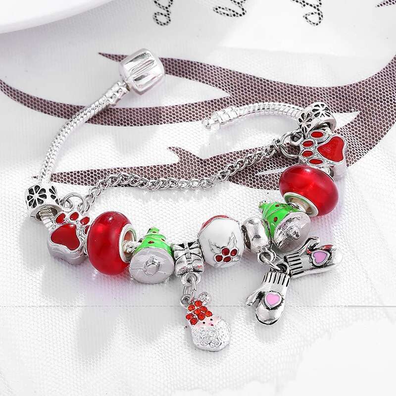 2024 Trendy Santa Scepter Pendant Charm Bracelets With Christmas Tree Beads Bracelets For Women Kids Xmas Jewelry Special Offer