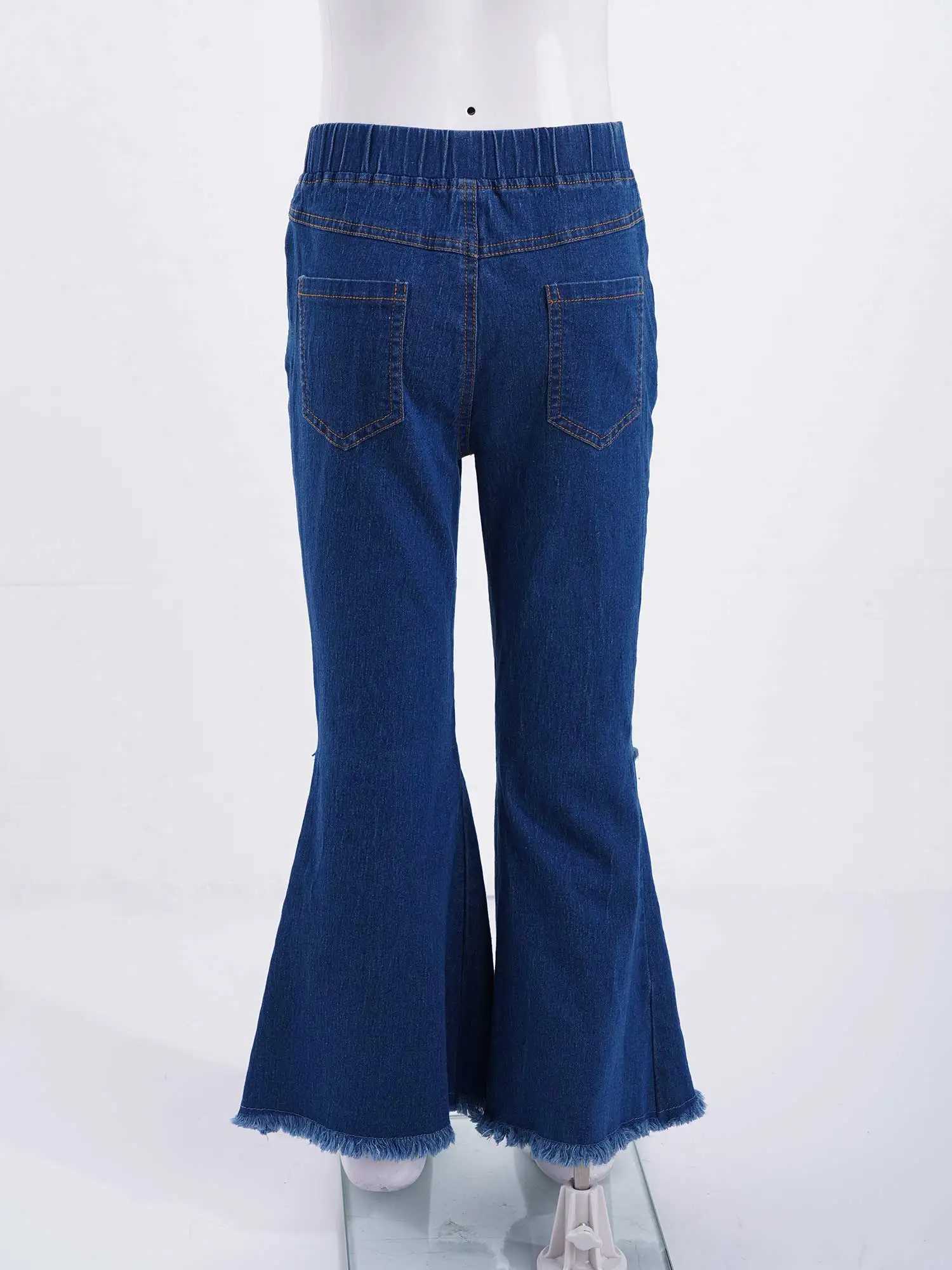 Children and Girls Tearing Flash Jeans Casual Fashion Clothing Zipper Closed Denim Cloth Bell Bottom Pants Korean Bell Bottom TrousersT250326