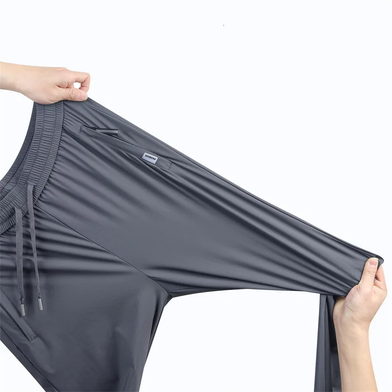 UPF50mens straight ice silk pants summer quick drying elastic loose oversized track 250320