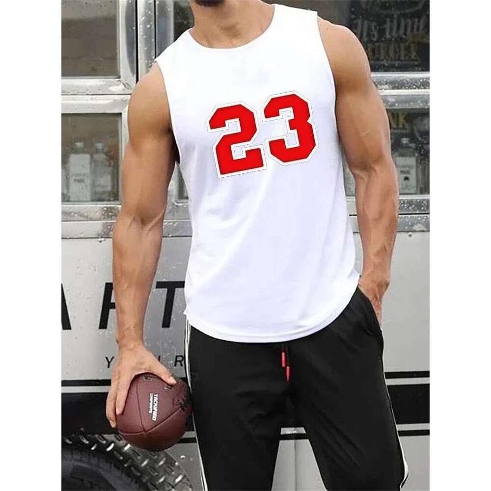 Men's sleeveless vest, 23 print, fitness, fashion, high quality, short sleeved, loose, sports, breathable top