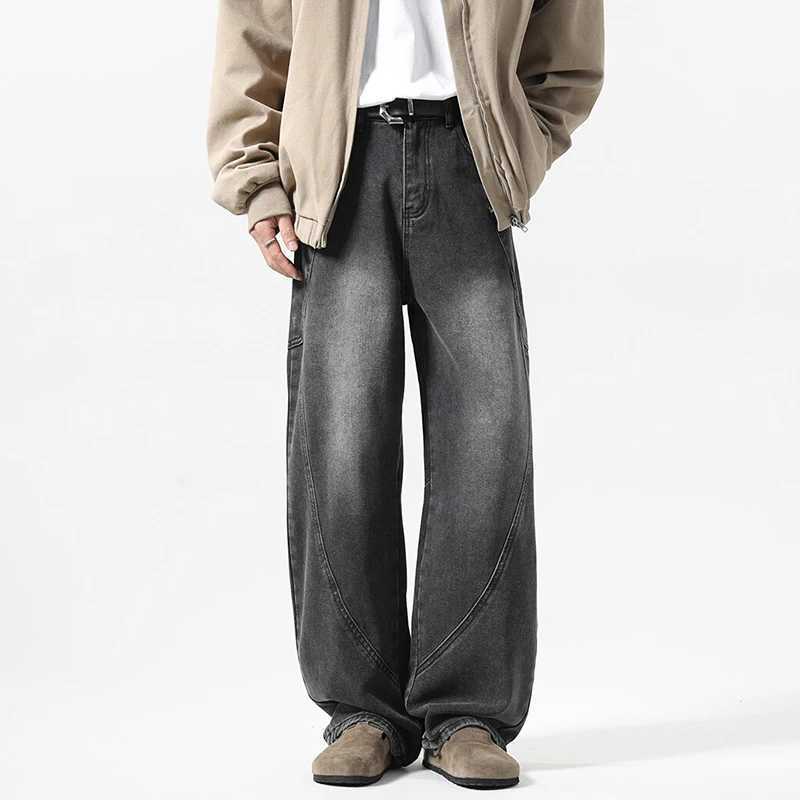 IEFB Korean Style Mens Machete Pants Denim Side Pockets Patchwork Pants Solid Color Casual Loose Straight Male Jeans Chic 9W505T250319