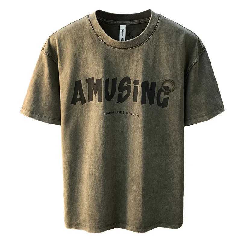 Summer 2025 loose short sleeved T-shirt mens fashion printed elastic round neck American trend brand casual topT250319