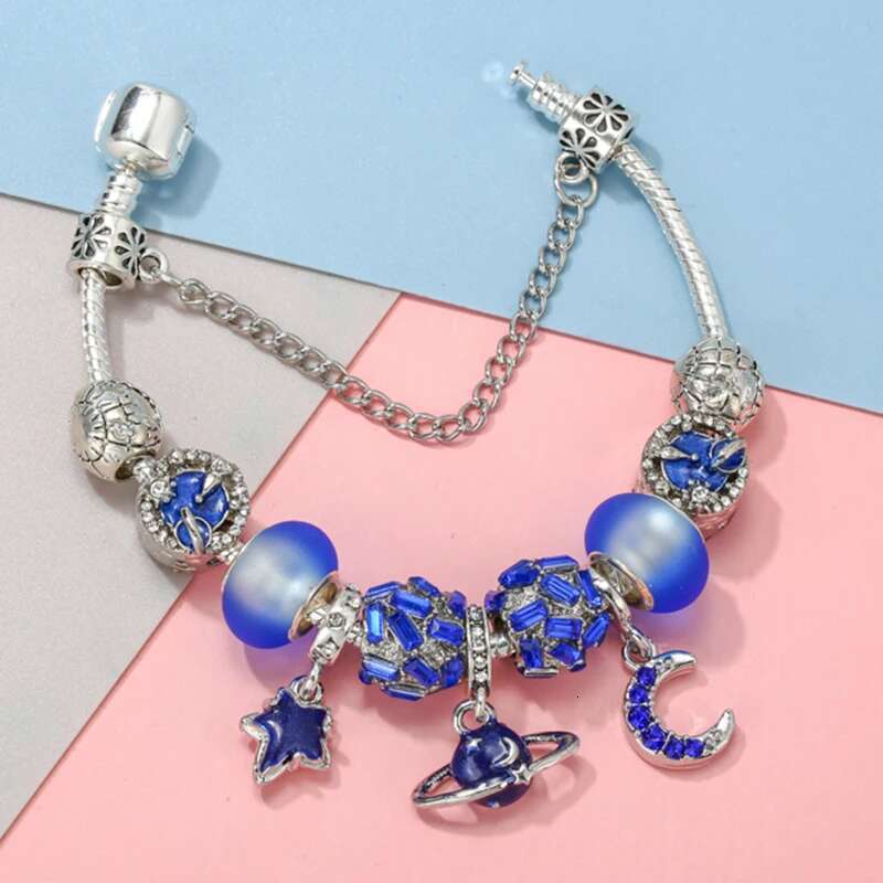 Blue Style High-Quality Charms Bracelets For Women With Snake Chain Globe Aircraft Charms Beads Pendants Jewelry Dropshipping