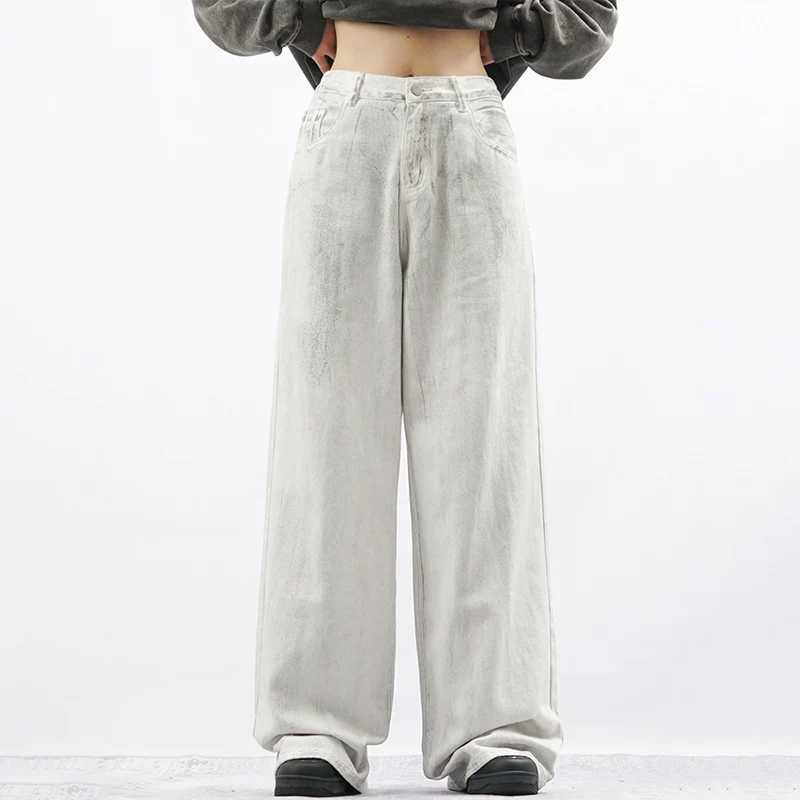 New Men Loose Daily Draping Wide Leg Jeans Male Vintage Design Wash White Denim Pants Fashion Streetwear Casual Denim TrousersT250319