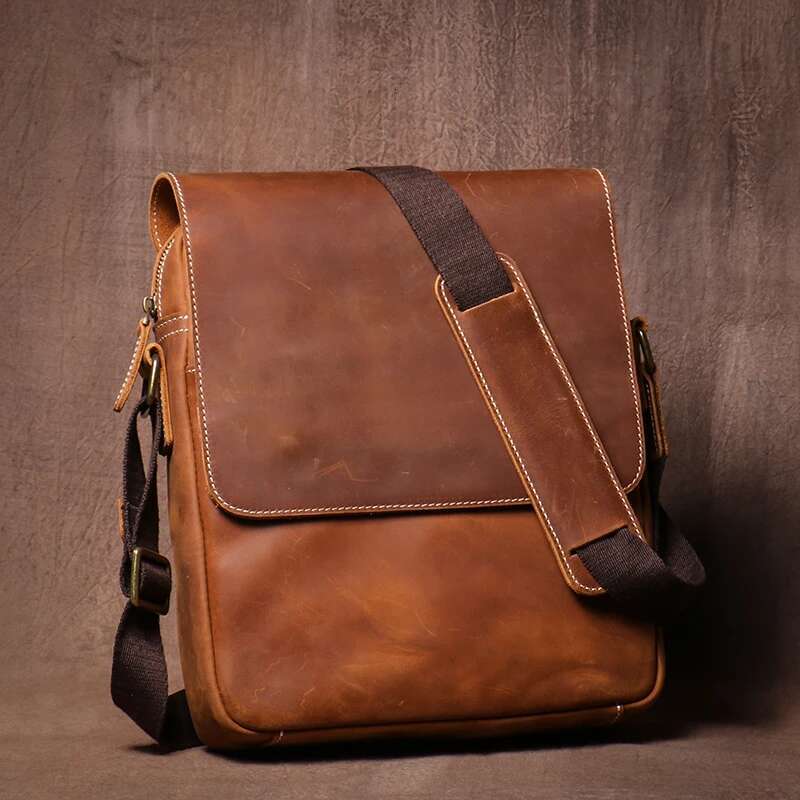 GURO Men's Genuine Leather Shoulder Bag Vintage Classic Flap Messenger Bags Higher Quality Crossbody For 12 Inch Ipad