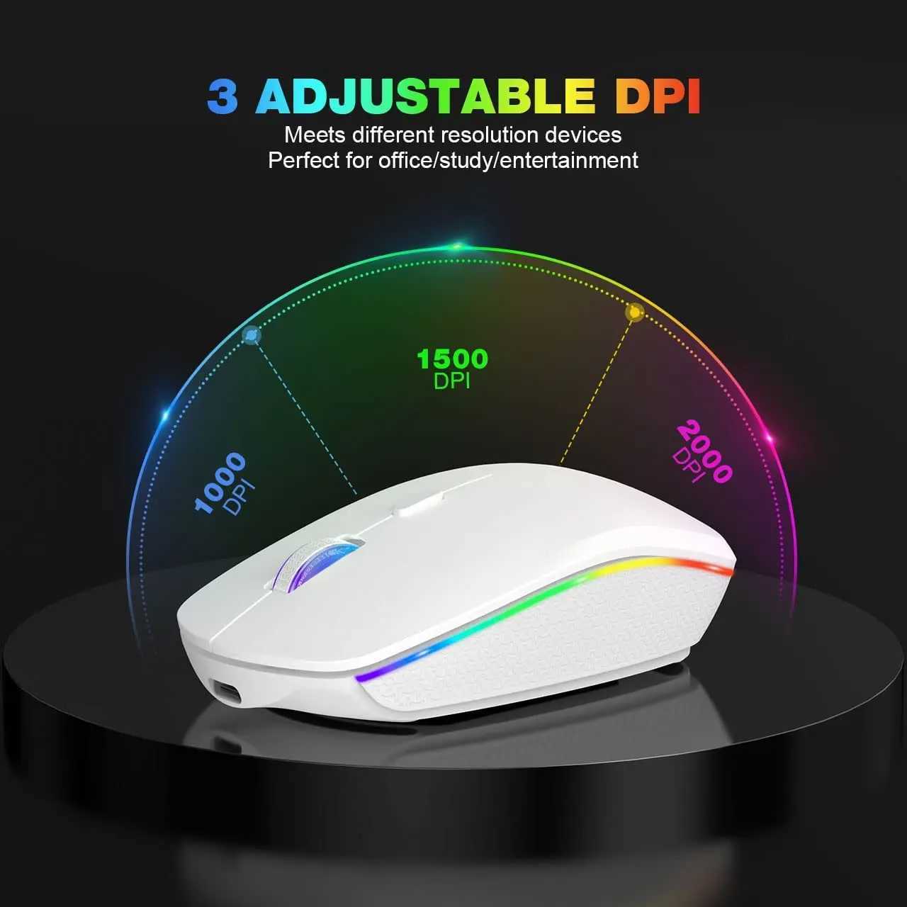 Rechargeable Wireless Mouse with LED Backlight 3 Adjustable DPI USB-C Charging Silent Ergonomic Compact Portable for PC Laptop Z250320
