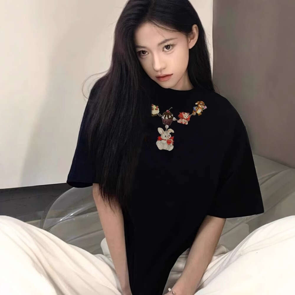 Top Shirts for Women Designer 100% Pure Cotton American High Street Shoulder Short Sleeved T-shirt for Women in Summer 2025 New Niche Lazy Design Top