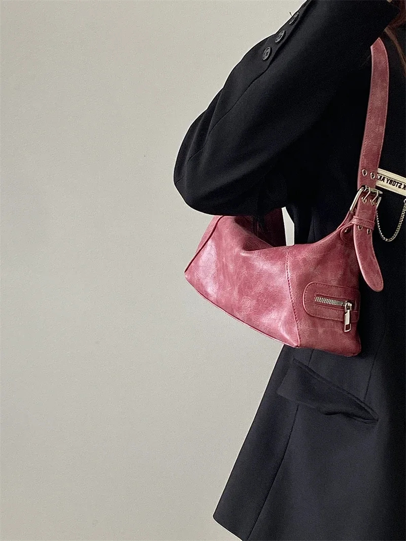 Vintage Y2K Womens Underarm Bags Pu Leather Shoulder Bag Casual Portable Female Tote Purse Crossbody Bag Handbags 250318