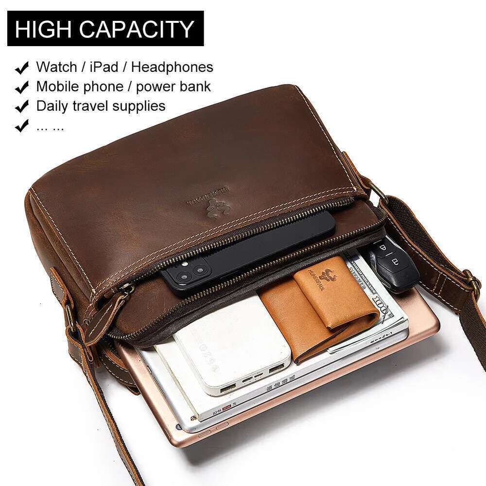 100% Genuine Crossbody for Men Business Briefcase Messenger Bag High Quality Full Grain Leather Male Shoulder Bags