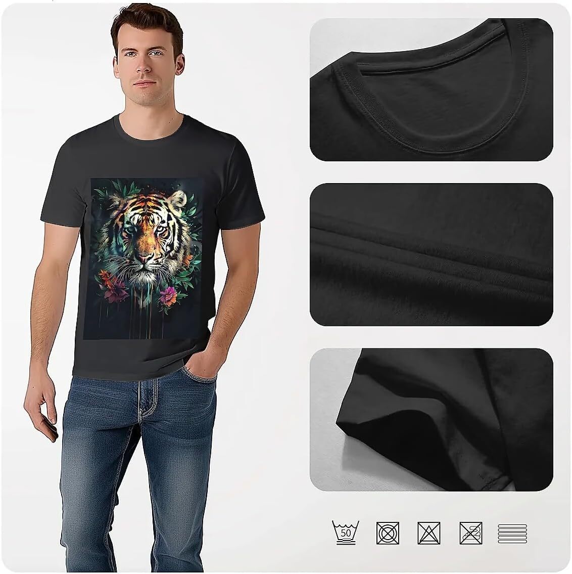 T shirt for Mens Mens Novelty T-Shirts Graphic 2D Print Summer Short Sleeve Colorful Ink Tiger Shirts Tshirt Graphic Tee Casual Tops Clothes Short sle