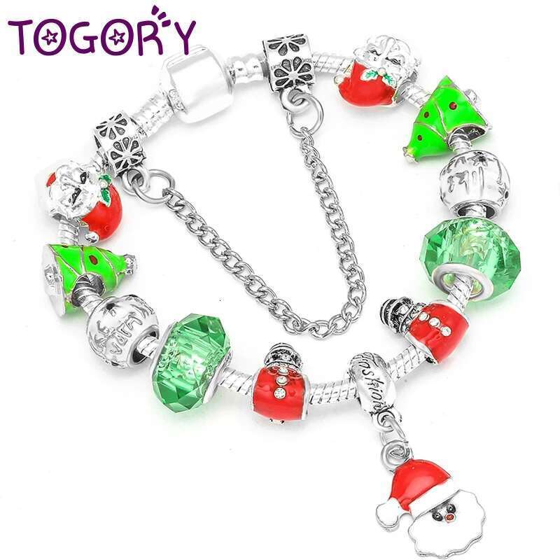 Christmas Series Santa Claus Beads & Pave Bracelet With Snake Chain Charm Bracelet Bangles For Women Girls Jewelry Dropshipping