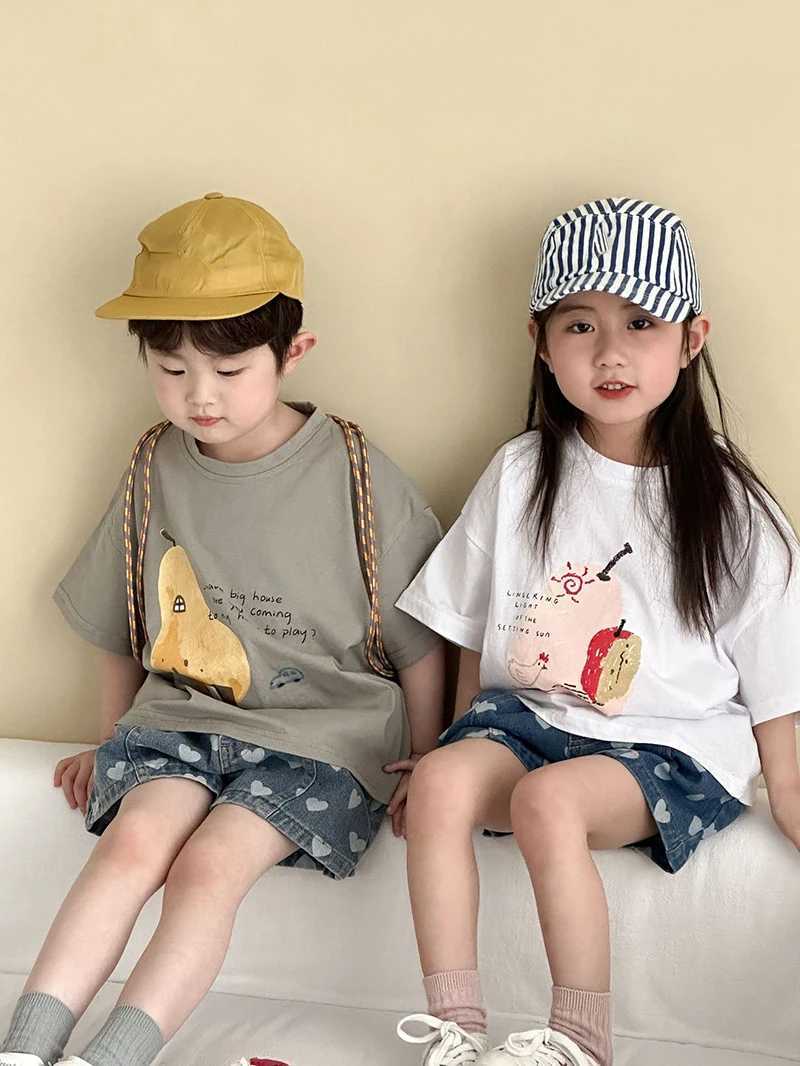 1-10Y childrens short sleeved T-shirt cotton boy cartoon printed T-shirt childrens summer clothing cute girl loose topT250320