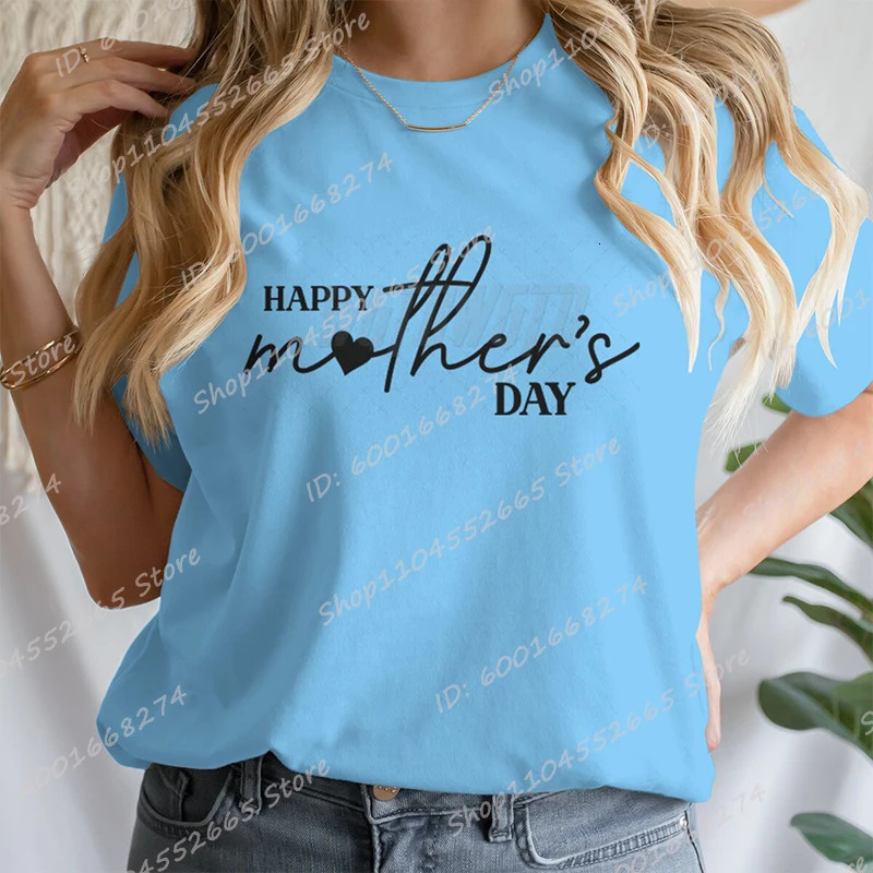 Happy Mothers Day Print T-shirts For Women Summer Short Sleeve Round Neck T Shirt Cute Loose Mothers Day Gifts Tops 250320