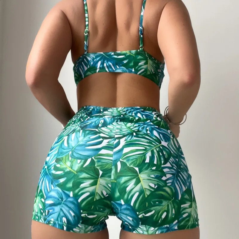 2024 European and American Foreign Trade Tropical Plant Printed Bikini Set 250319