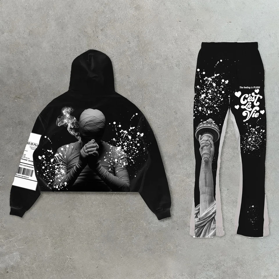 Two Piece Sets Men Women Hip Hop Sweatpants Casual Pants 3D Printing Pullovers Loose Hoodie Sweatshirt Streetwear 250319