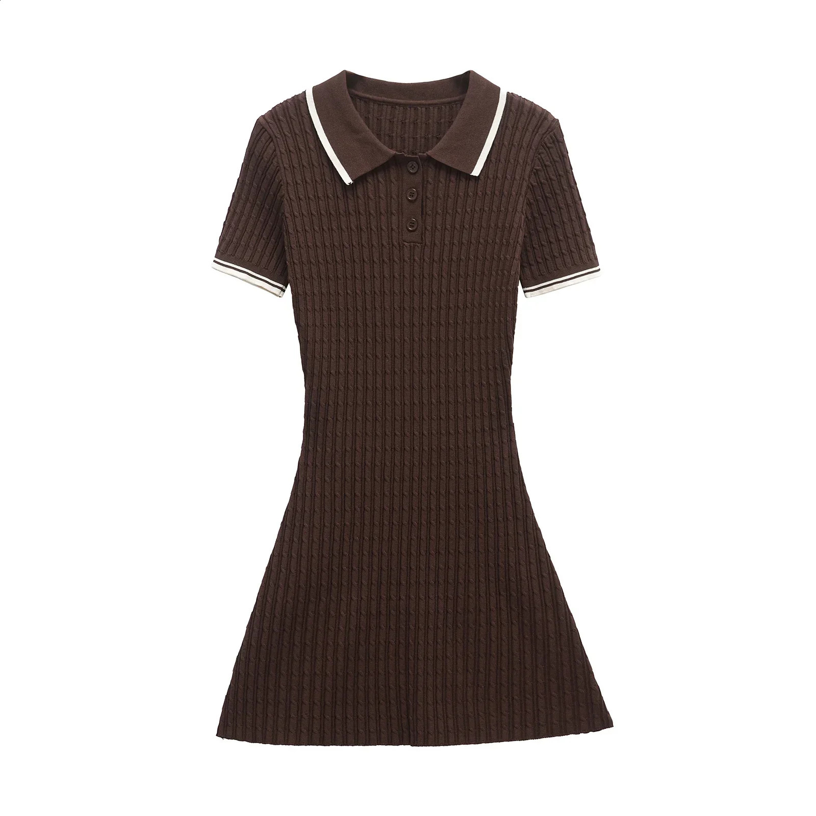 TRAFSHE brown womens summer short sleeved pleated mini dress party sexy retro clothing 0014001 250319