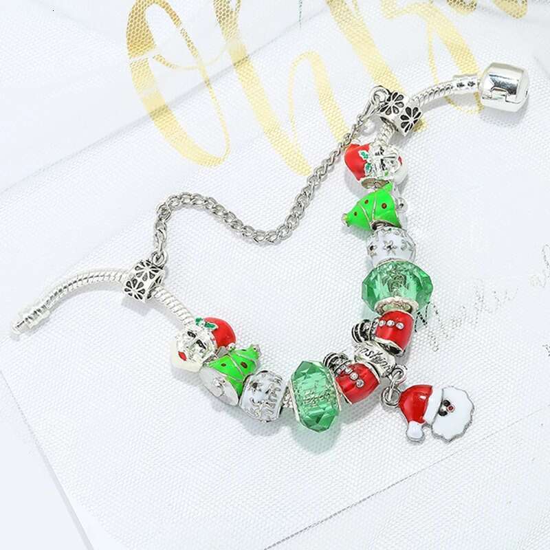 Christmas Series Santa Claus Beads & Pave Bracelet With Snake Chain Charm Bracelet Bangles For Women Girls Jewelry Dropshipping
