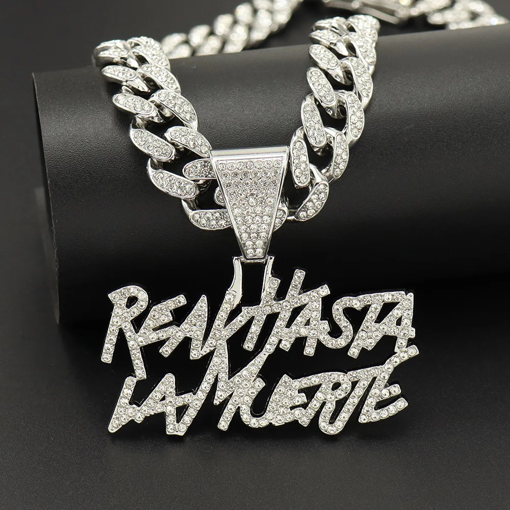 ZAKOL Hip Hop Letter Pendant Necklace for Women Men Shiny Rhinestones 13MM Cuban Chain Necklaces Fashion Jewelry Gifts 250320