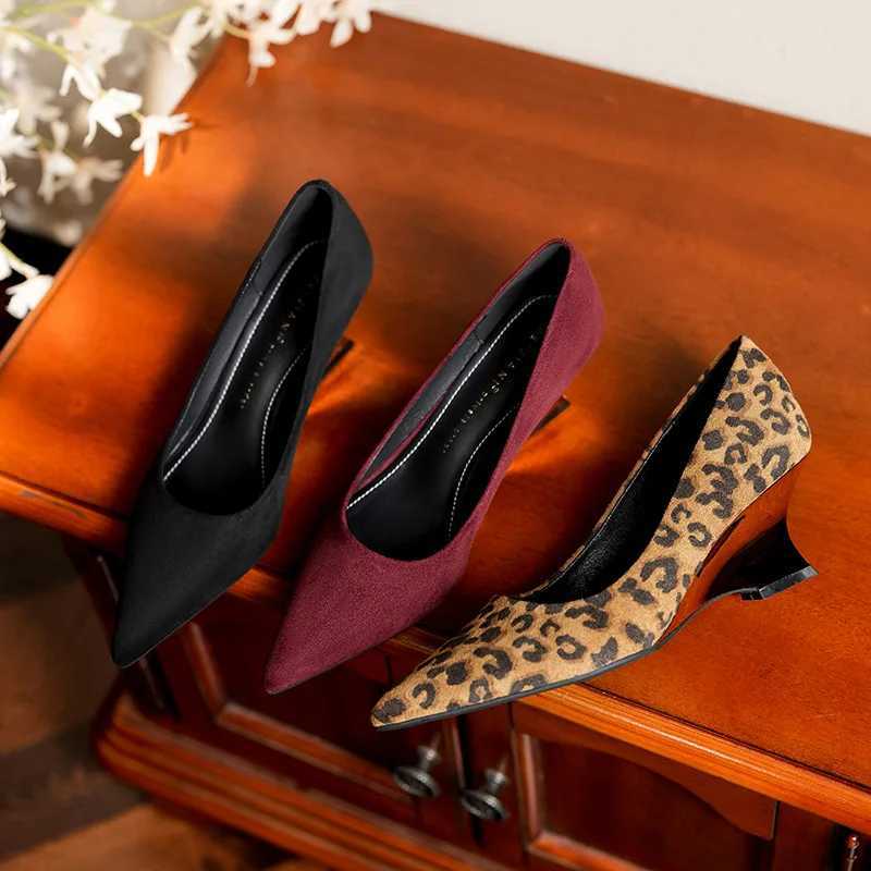 New leopard print high h for wen pointed toe wedge h sheepskin sexy shallow mouth single shoes Mary Jane shoes Y250319
