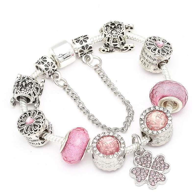 Antique Silver Color Charm Bracelet & Bangle Classic Suower Beads Fits Fine Bracelet For Women Jewelry Dropshipping