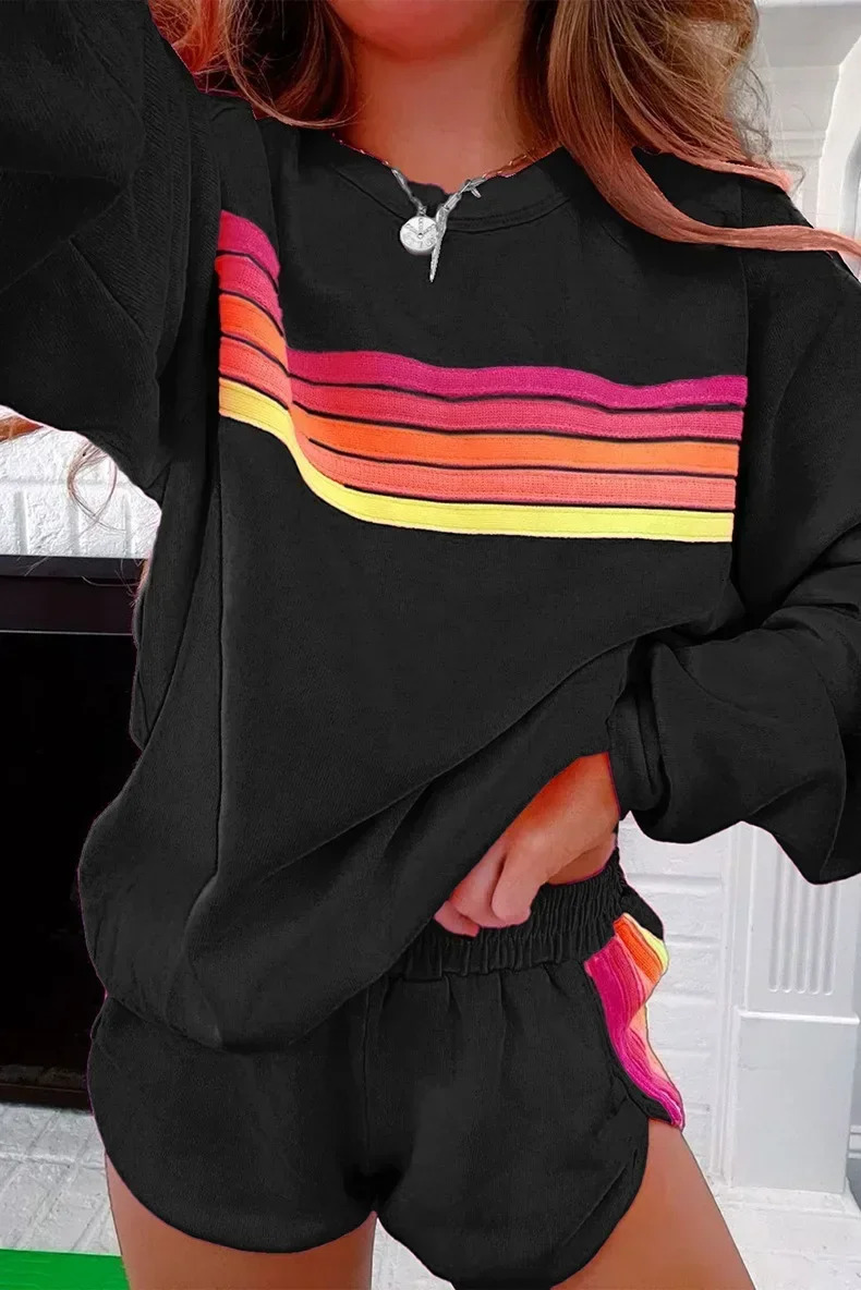 2025 Spring Sports Shirt Track Set Womens Long Sleeve Loose Shorts Fashion Casual 2piece 250320