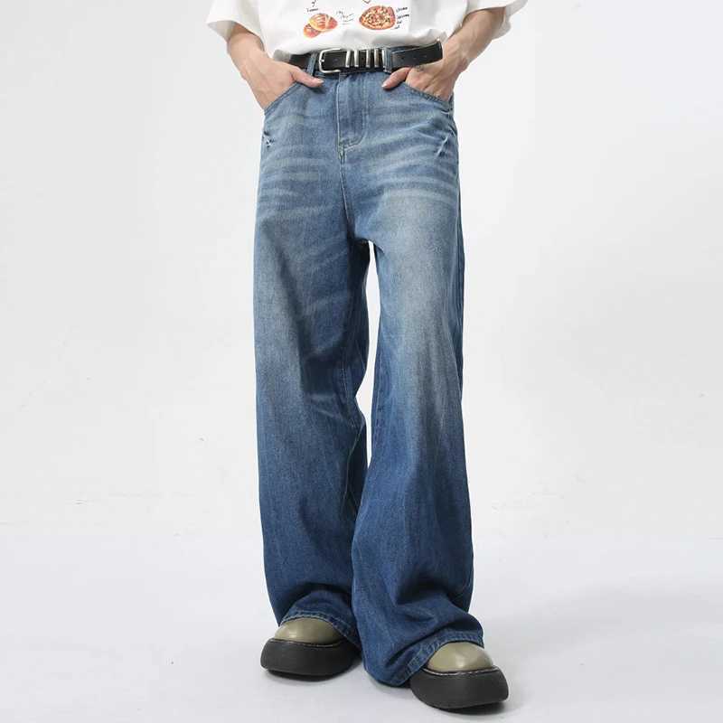 IEFB new mens jeans 2024 autumn American lightning pattern washed straight loose leg jeans 9C6172T250319