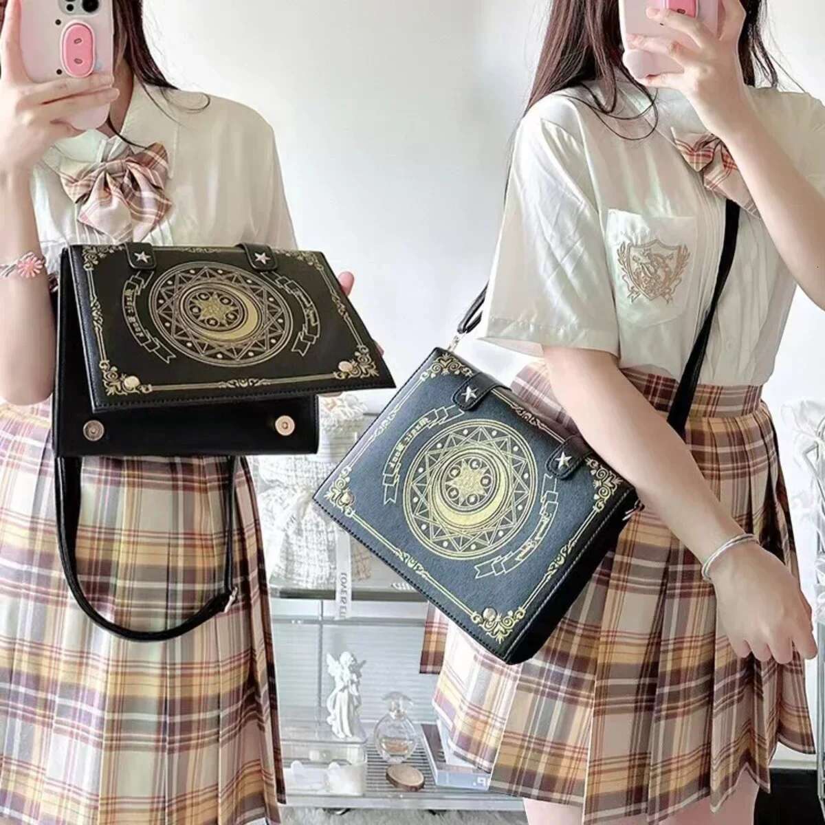 Korean Gothic Square Black Shoulder Bag Haruku Vintage Aesthetic Purses Designer Handbags Messenger Tote Bags Women