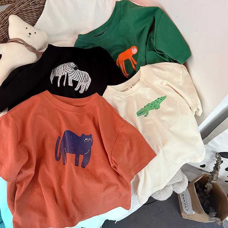 Animal pattern baby boy girl short sleeved shirt childrens T-shirt summer loose and fashionable childrens T-shirtT250320