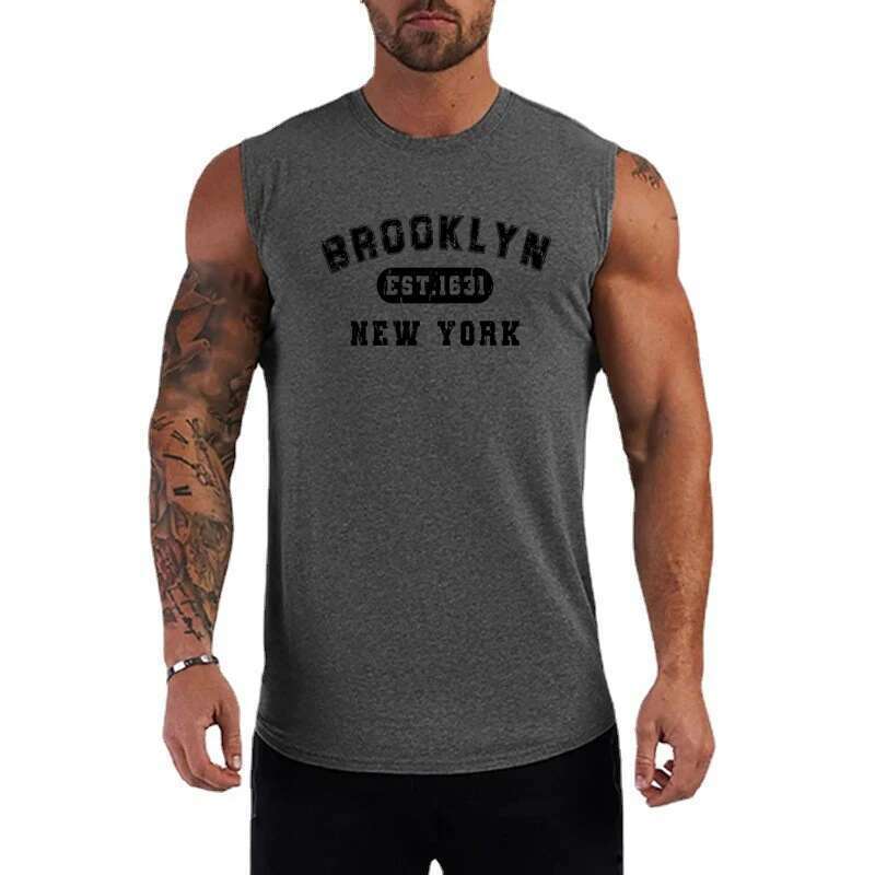 Men's cotton breathable bodybuilding vest, cool sleeveless muscle training shirt, muscle training clothes, fitness, summer